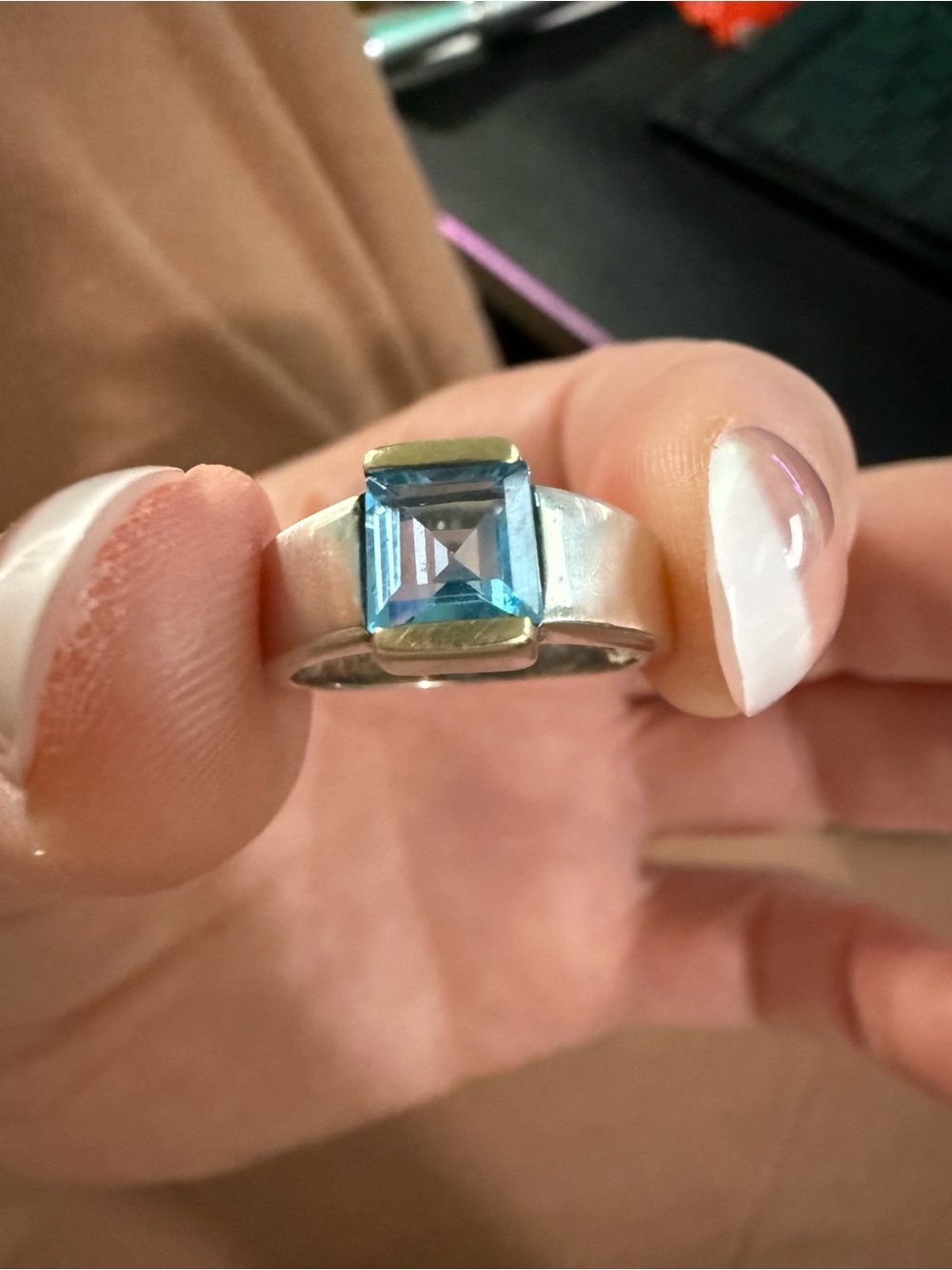 Sterling Silver Blue Topaz Square-Cut Ring